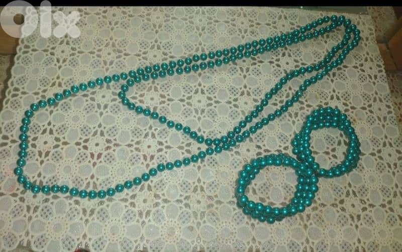 necklace green emerald set pearl necklace+2bracelets 8
