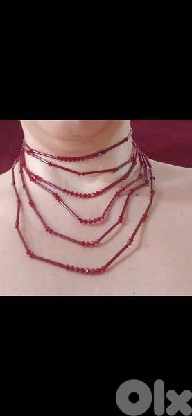 necklace dark red beads sequined  vintage 0