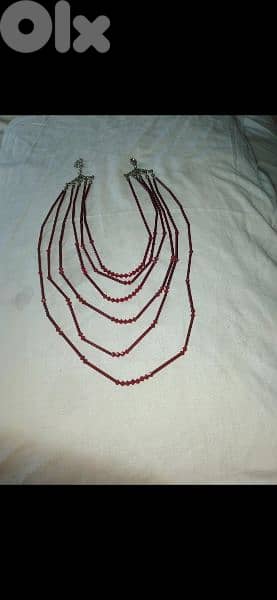 necklace dark red beads sequined  vintage 3