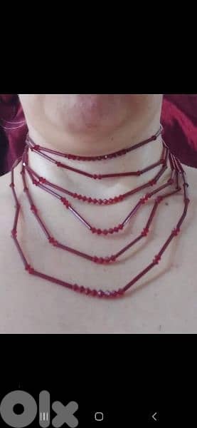 necklace dark red beads sequined  vintage 4