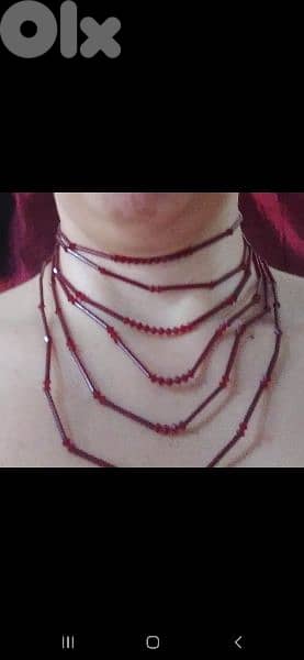 necklace dark red beads sequined  vintage 5