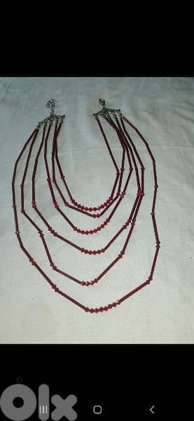 necklace dark red beads sequined  vintage 6