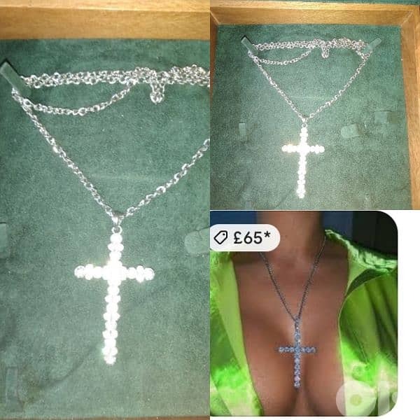 necklace silver tone necklace chain cross strass 0