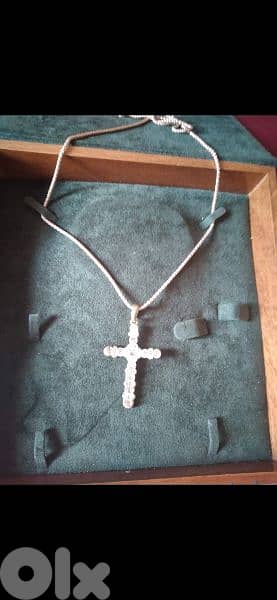 necklace silver tone necklace chain cross strass 1