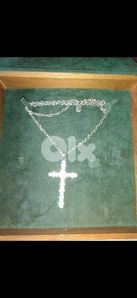 necklace silver tone necklace chain cross strass 5