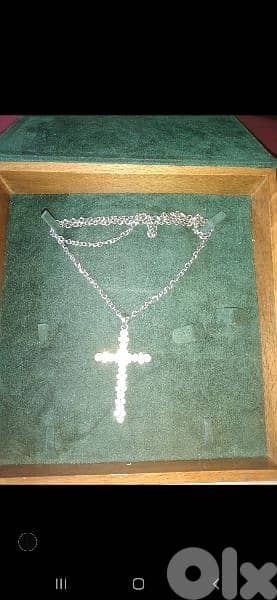 necklace silver tone necklace chain cross strass 6