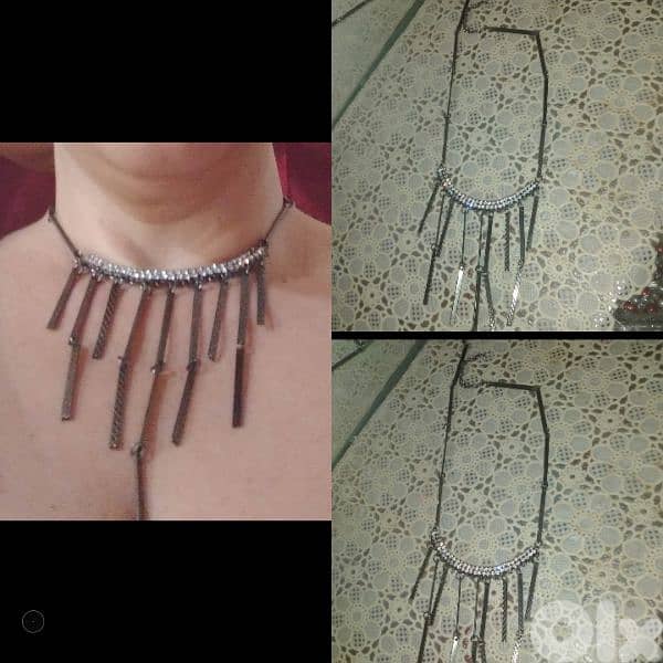 necklace grey metal with strass 0