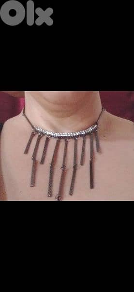 necklace grey metal with strass 1