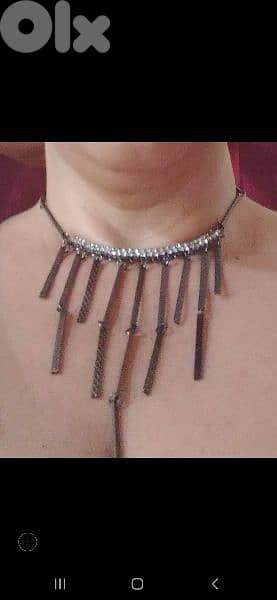 necklace grey metal with strass 2