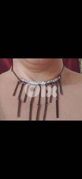 necklace grey metal with strass 3