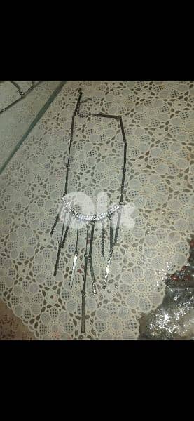 necklace grey metal with strass 4