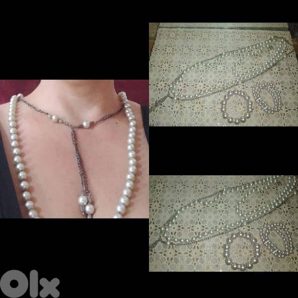 necklace silver colour pearl with bracelet 0