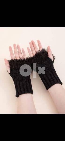 wool half fingers gloves with black fur 2