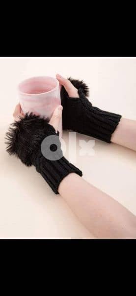wool half fingers gloves with black fur 4
