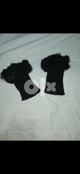 wool half fingers gloves with black fur 5