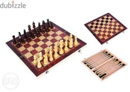 Brand New Wooden 3 in 1 Chess/ Checkers/ Backgammon Table 0