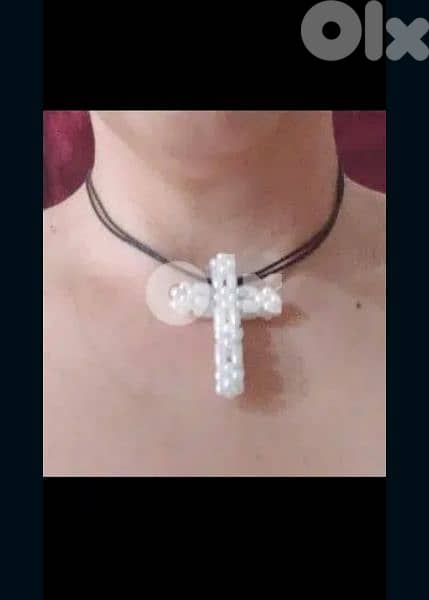 necklace cross pearl or rope hand made 5