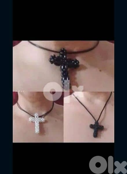 necklace cross pearl or rope hand made 11