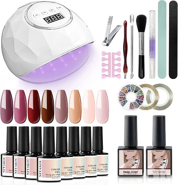 Nitakou Gel Nail Polish Kit with 48W LED Light,8 pcs Nude 0