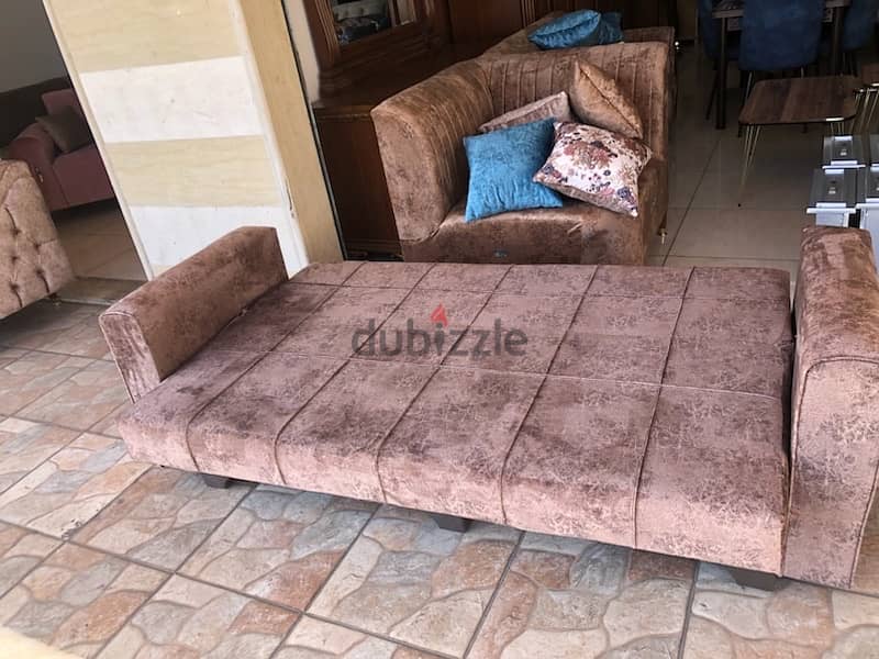 صوفا بتفتح تخت وصندوف شغل باب اول خشب شوح اسفنج بيبي قماش نبك مكفول 1