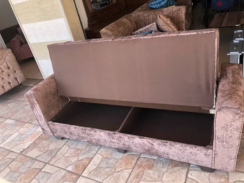 صوفا بتفتح تخت وصندوف شغل باب اول خشب شوح اسفنج بيبي قماش نبك مكفول 2