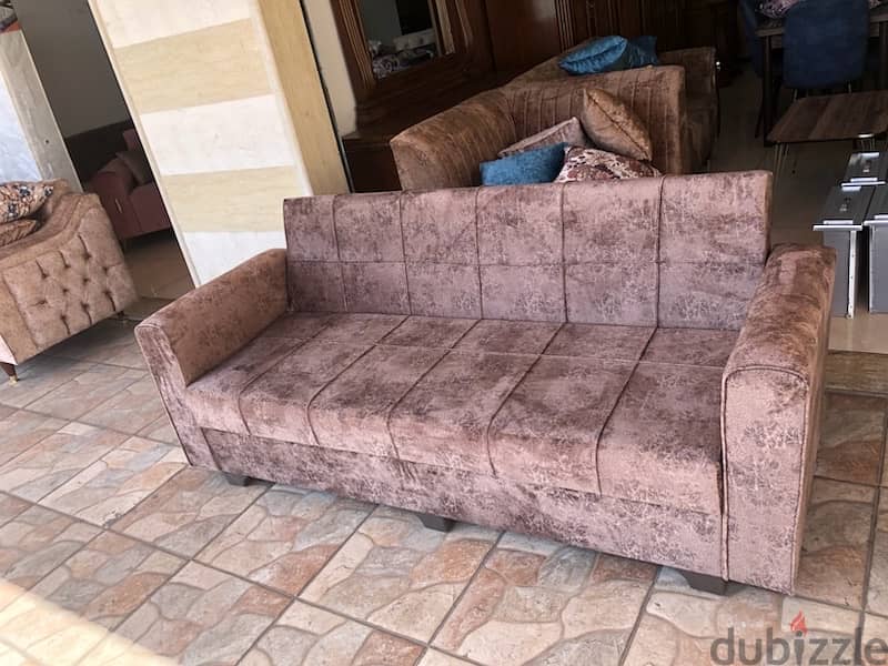 صوفا بتفتح تخت وصندوف شغل باب اول خشب شوح اسفنج بيبي قماش نبك مكفول 3