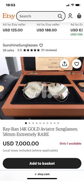 rare vintage limited 14k solid gold original Rayban Bausch and lomb 7