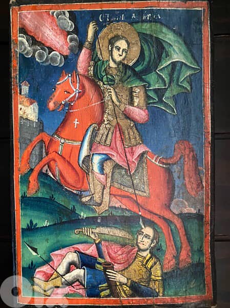 antique rare 19th century greeck icon st Dimitrios 3