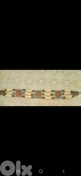 necklace brown and blue vintage wooden 2