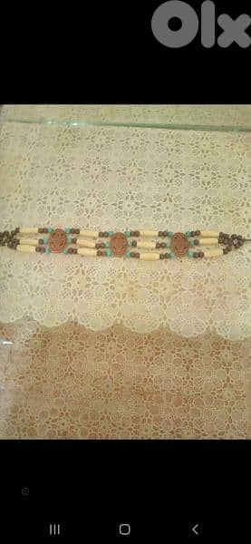 necklace brown and blue vintage wooden 3