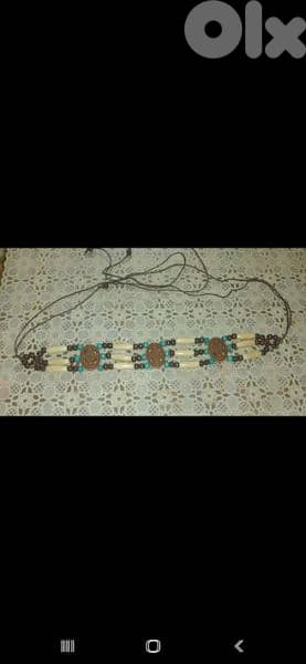 necklace brown and blue vintage wooden 4