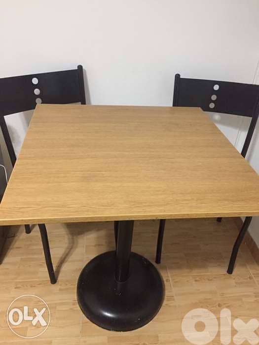 Table and 2 chairs. wood and metal. طاولة وكراسي 0