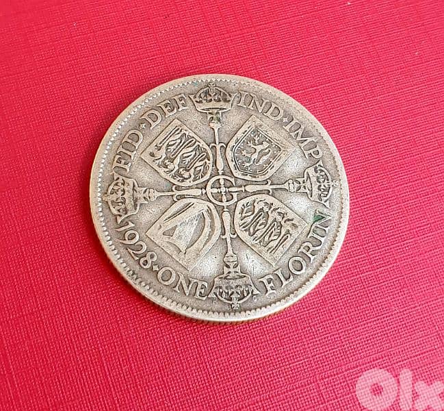 1928 Silver Florin KGV Great Britain فضة انكليزية جورج الخامس 0