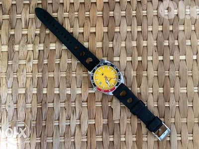 FOSSIL FS5052 MENS WATCH YELLOW Dial Steel Case On Rubber Band
