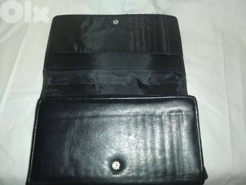 bag clutch wallet real leather black with swarovski 3