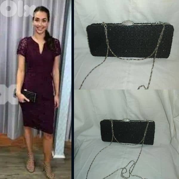 handbag clutch aswad ma3 strass 0