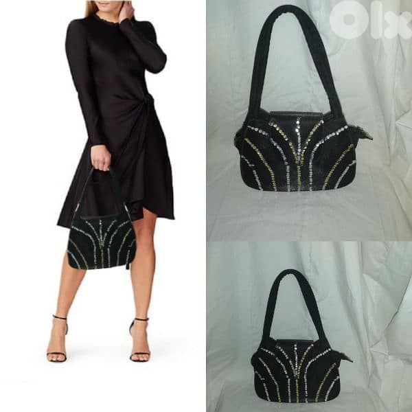 handbag vintage satin black with sequins 0