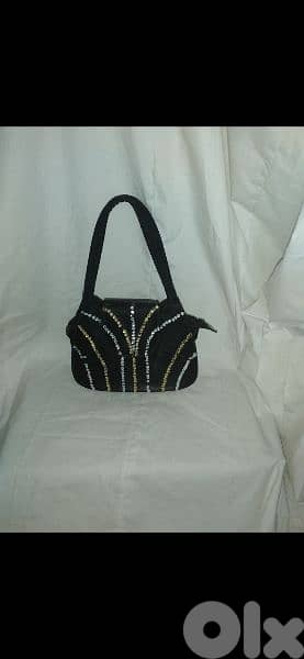 handbag vintage satin black with sequins 2