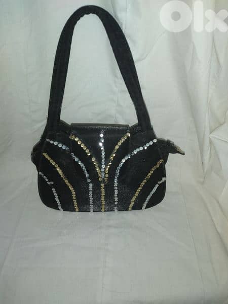 handbag vintage satin black with sequins 3