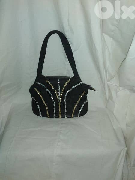 handbag vintage satin black with sequins 4