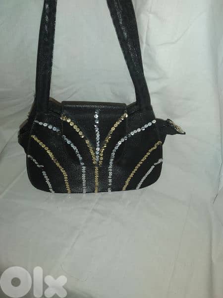 handbag vintage satin black with sequins 5