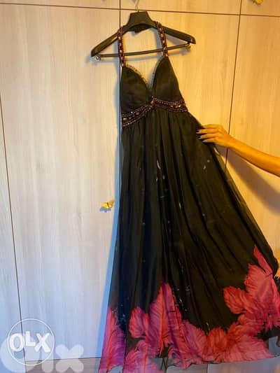 woman long dress - floral print- small