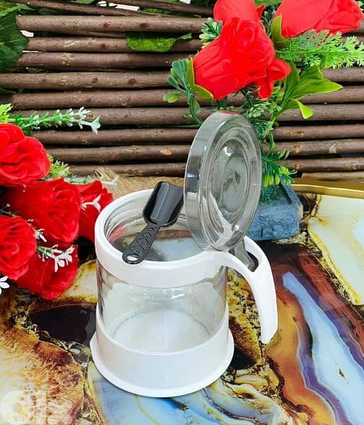 elegant glass sugar pot with spoon 1