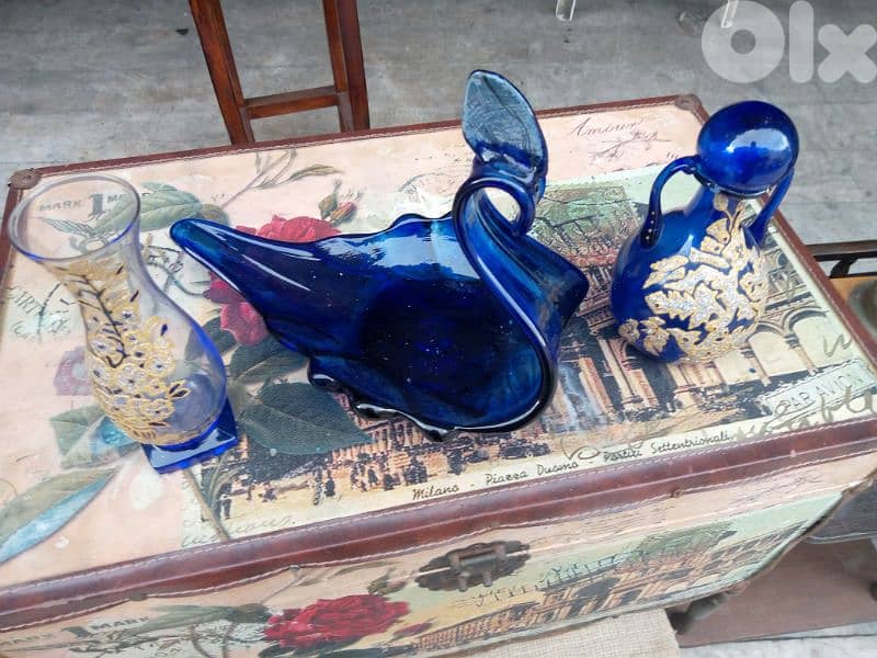 طقم زجاج روعة سلة و مزهريتان 0