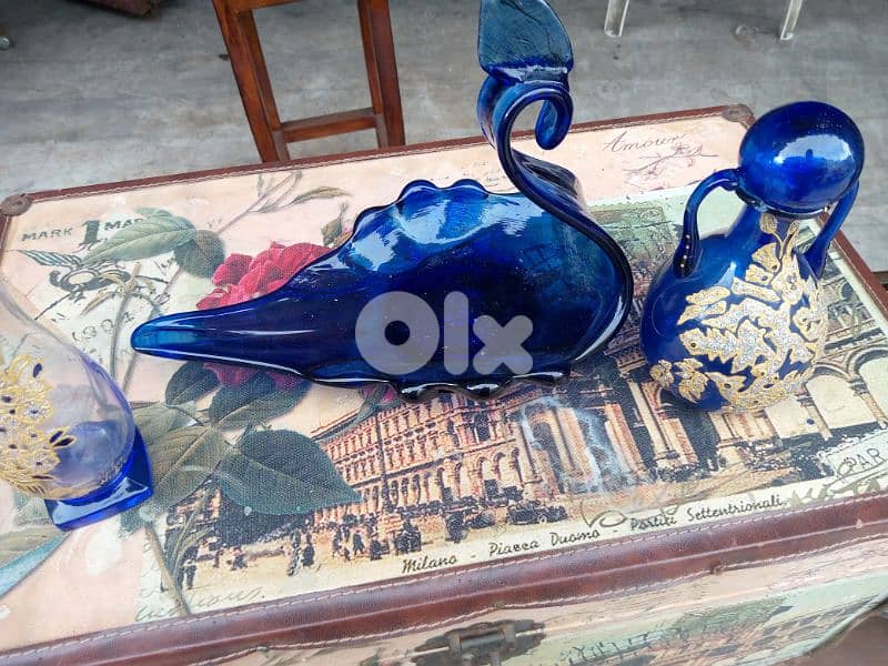 طقم زجاج روعة سلة و مزهريتان 1