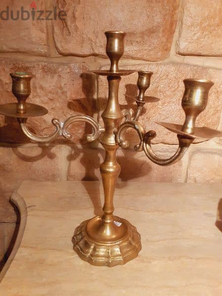 شمعدان نحاس أصفر أنتيك وزن ثقيل 0