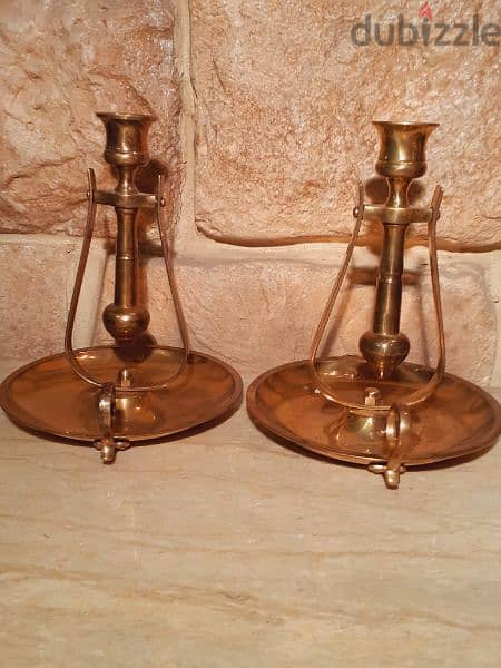 شمعدان صحن كمان بيتعلق نحاس أصفر أنتيك 0