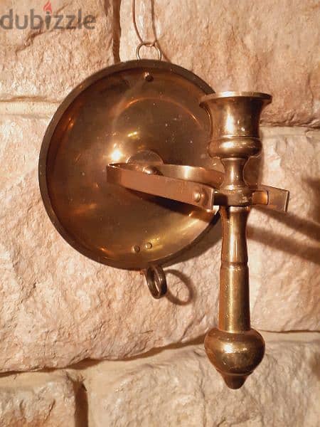 شمعدان صحن كمان بيتعلق نحاس أصفر أنتيك 1