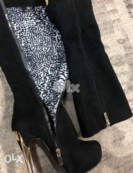 High heel boots, women shoes with elegant gold black 4