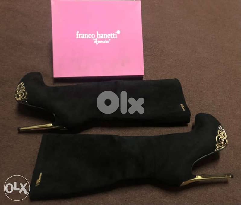 High heel boots, women shoes with elegant gold black 7
